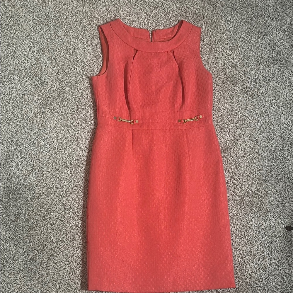 Tahari Pink Pleated Sheath Midi Dress